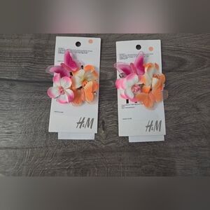H&M Pink, White & Peach Floral Butterfly Hair Clips